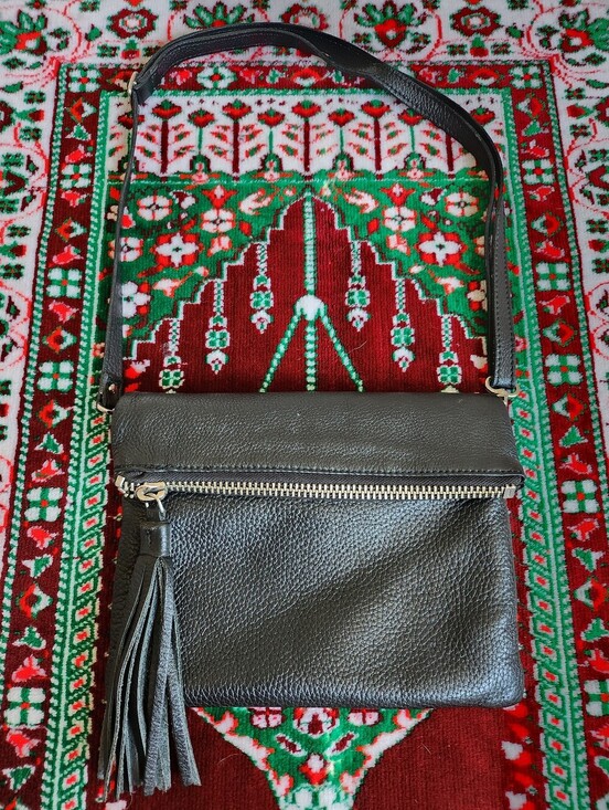 Roots Handbags - Roots Pebbled Prince Leather Foldover Crossbody With a Tassel- BLACK